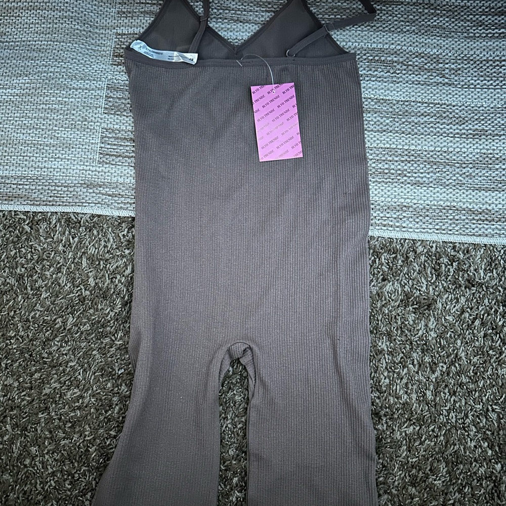 Brown Ribbed Jumpsuit - Picture 2 of 3